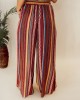 Ethnic pattern stripe pattern with waistband wide leg pants