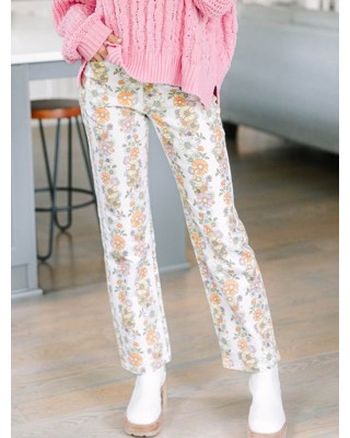 Ivory White Floral Pants