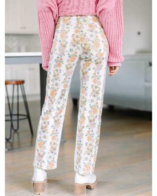 Ivory White Floral Pants