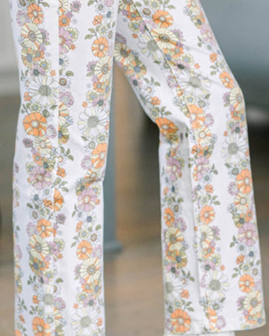 Ivory White Floral Pants