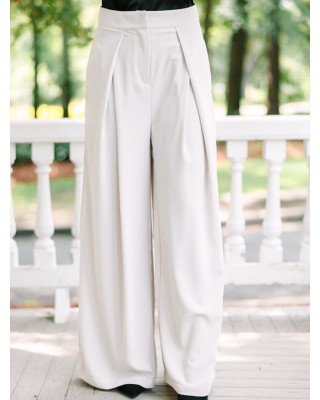 Cream White Wide Leg Trousers