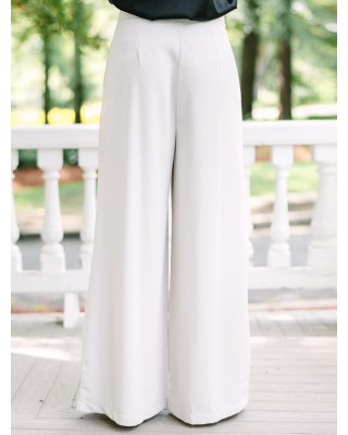 Cream White Wide Leg Trousers