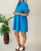 Blue Button Bubble Sleeve Shirt Dress