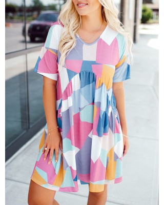 Contrast geometric pattern pleated dress