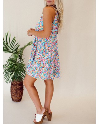 Floral patterned lace up hollowed out dress