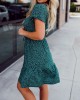 Green Flower Pattern Button Dress