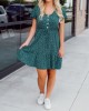 Green Flower Pattern Button Dress