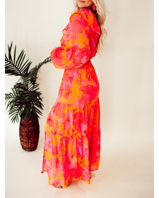 Rose Orange Flower Single Shoulder Long Dress