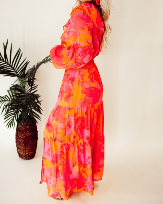 Rose Orange Flower Single Shoulder Long Dress