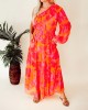 Rose Orange Flower Single Shoulder Long Dress