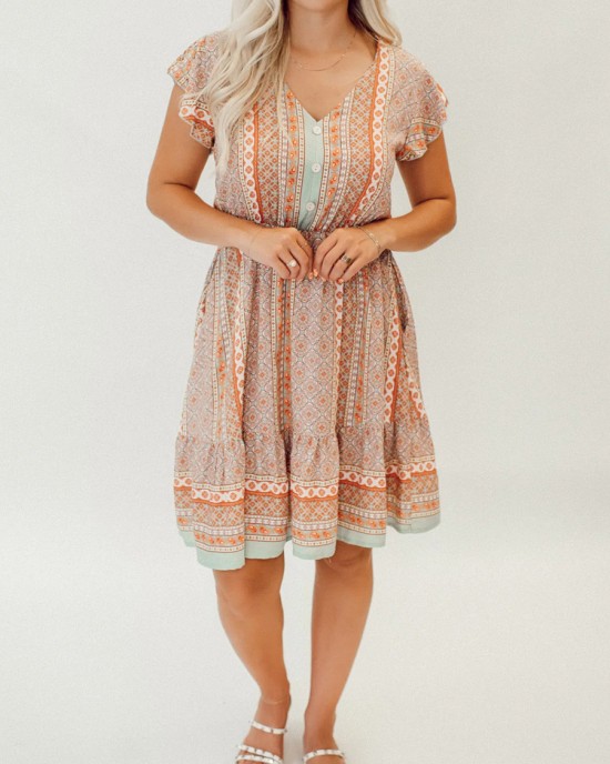 Bohemian geometric flower pattern dress