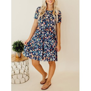 Navy Blue Flower Doll Dress