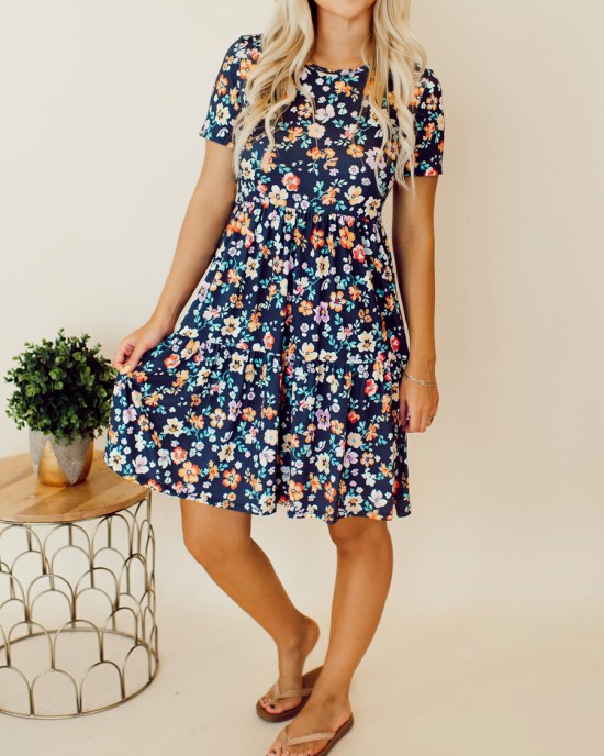 Navy Blue Flower Doll Dress