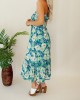 Floral patterned strapless mid length dress