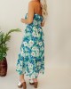 Floral patterned strapless mid length dress