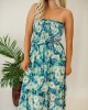 Floral patterned strapless mid length dress