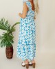 Blue floral pleated mid length dress