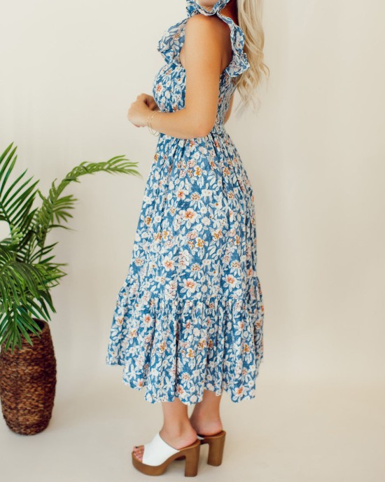 Floral pleated mid length dress