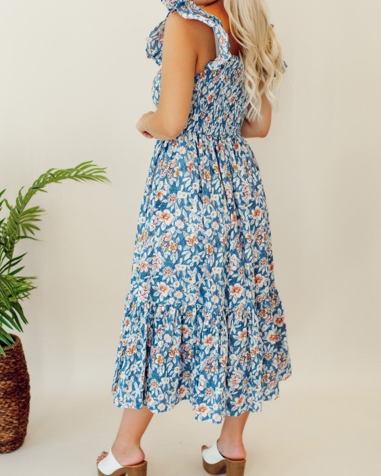 Floral pleated mid length dress