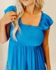 Blue pleated ruffled mid length dress