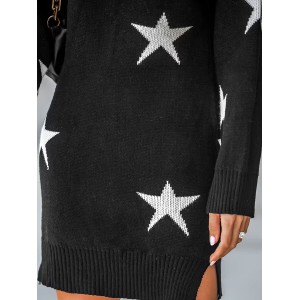 Women's Star Print Turtleneck Mini Sweater Dress