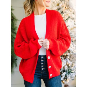 Red Bubble Sleeve Cardigan