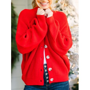 Red Bubble Sleeve Cardigan