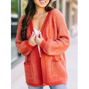 Orange Ribbed Cardigan