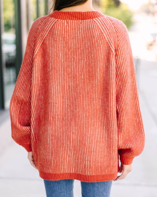 Orange Ribbed Cardigan