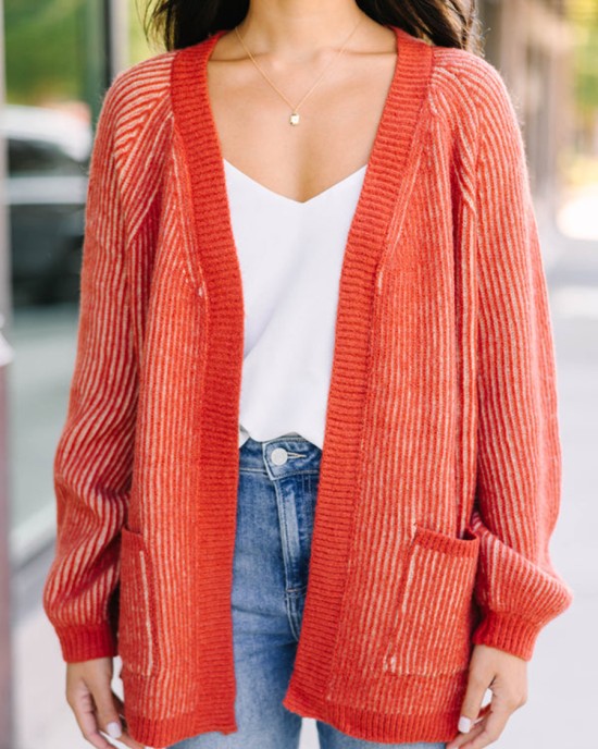 Orange Ribbed Cardigan