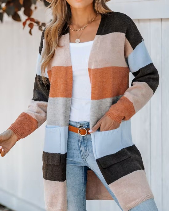 Women's casual striped cardigan