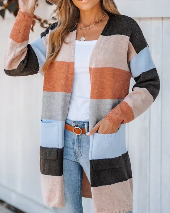 Women's casual striped cardigan