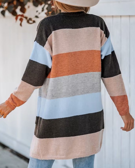 Women's casual striped cardigan