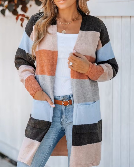 Women's casual striped cardigan