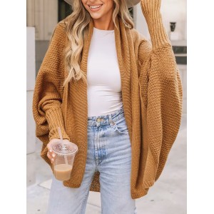 Camel Textured Knit Cardigan