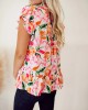 Pink and orange floral pattern pleated top