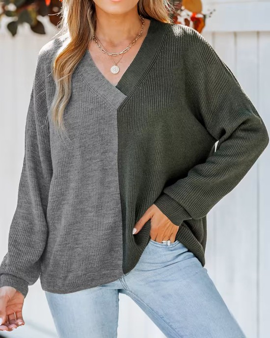 Two-tone ribbed sweatshirt