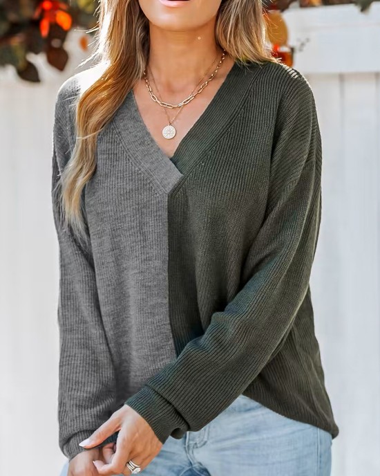 Two-tone ribbed sweatshirt