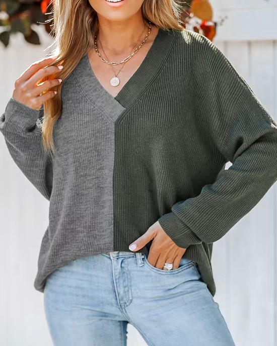 Two-tone ribbed sweatshirt