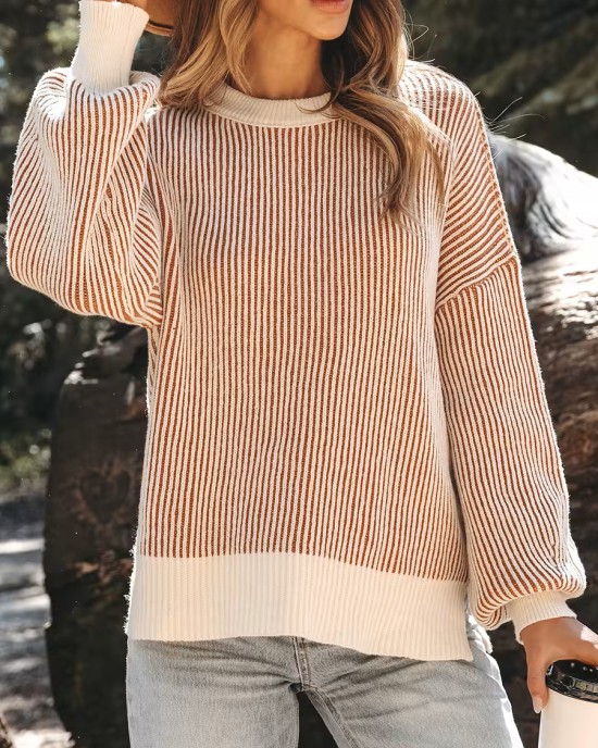 women's casual striped crew neck sweater