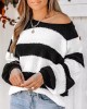 Women's Striped One Shoulder Plush Knitted Sweater