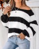 Women's Striped One Shoulder Plush Knitted Sweater