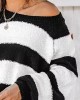 Women's Striped One Shoulder Plush Knitted Sweater