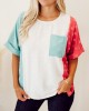 Spliced Contrast Pocket Split Color Block Top