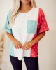 Spliced Contrast Pocket Split Color Block Top