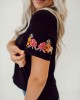 Rose embroidered black T-shirt