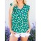 Green floral ruffled short sleeved shirt