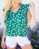 Green floral ruffled short sleeved shirt