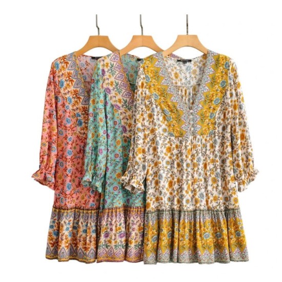 Floral Print Vestido Bohemian Dress
