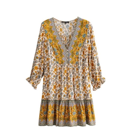 Floral Print Vestido Bohemian Dress